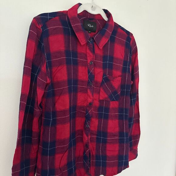 Rails Hunter Plaid Shirt Ruby Navy Check Flannel Long Sleeve Soft Buttondown M - Picture 4 of 10
